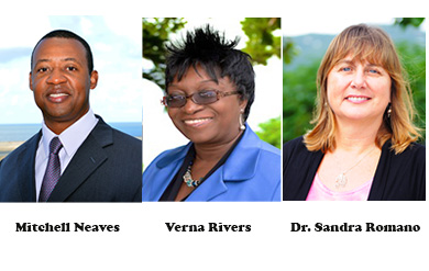 Mitchell Neaves,vice president for Institutional Advancement, Verna Rivers, dean of students on the St. Thomas Campus and Dr. Sandra L. Romano, dean for the College of Science and Mathematics.